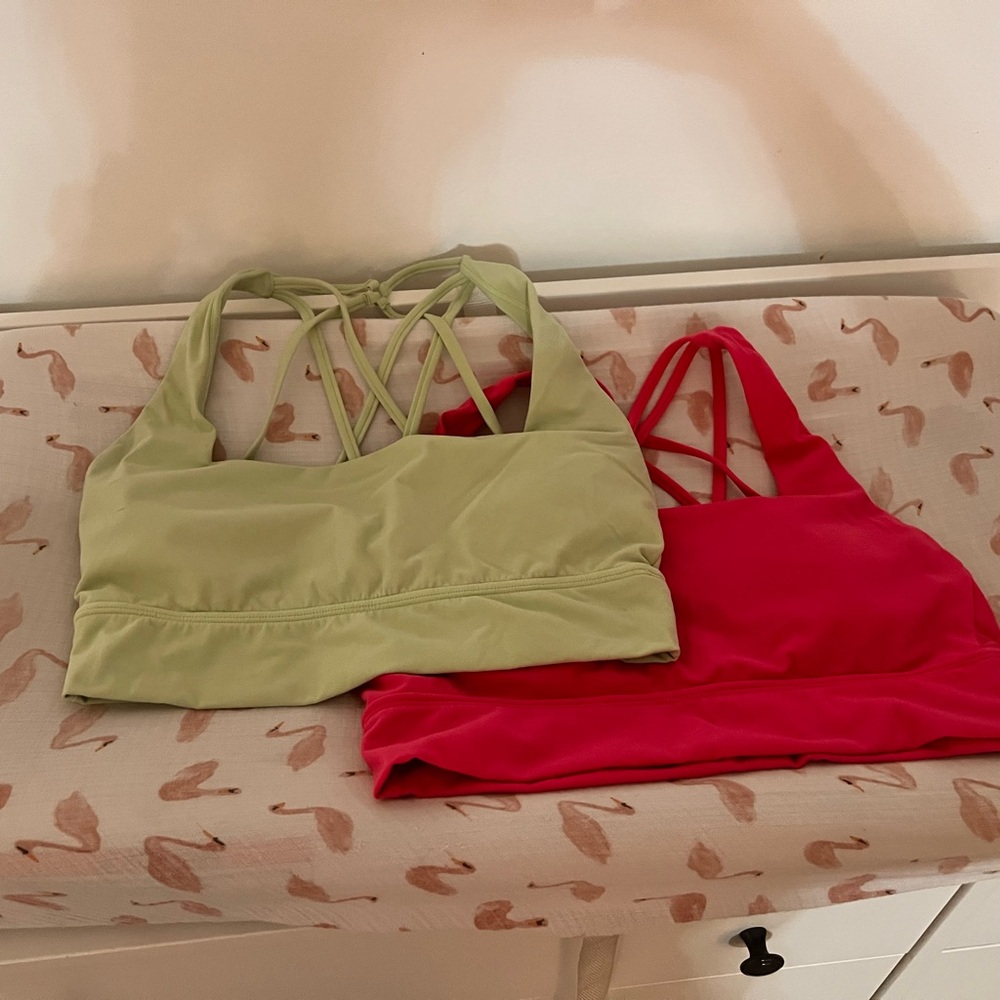 Crisscross Strappy Sports Bras - Lime Green & Hot Pink